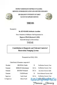 Contribution to Diagnostic and Tolerant Control of Photovoltaic Pumping System